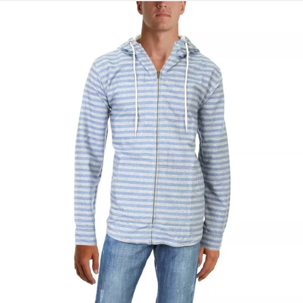 KAVU blue striped zip up hoodie